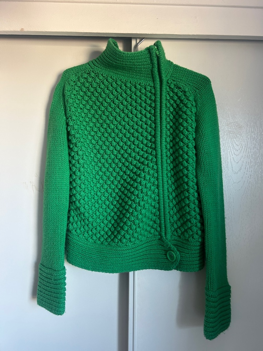 Moda International Green Knit Zip-Up Turtleneck sweater jacket